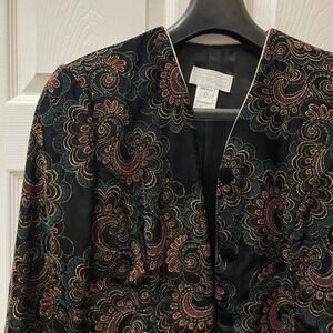 Vintage Scott McClintock Sz 12 Velvet Jacket Black Gold Dark Floral Romance